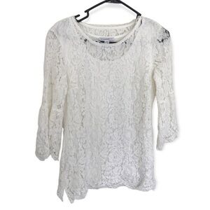 3/$15 Isaac Mizrahi live white lace 3/4 flat sleeve top